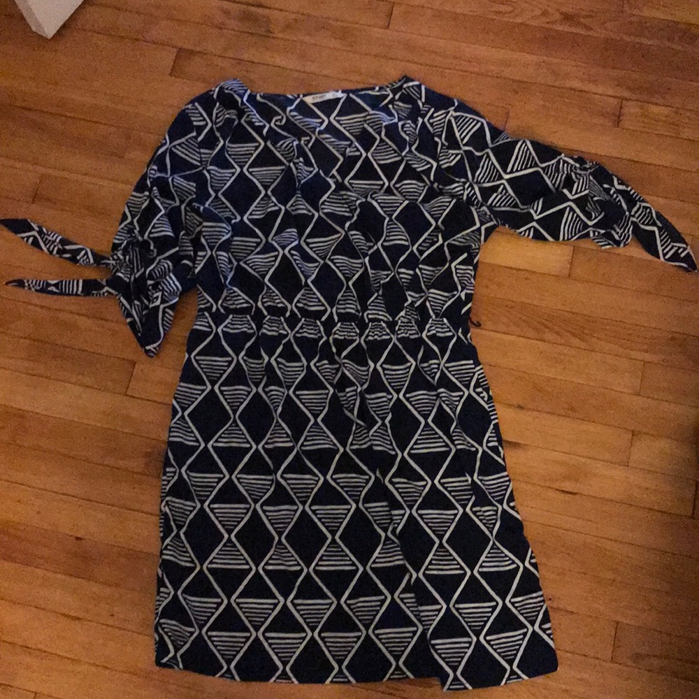 Dark navy and white print faux wrap
